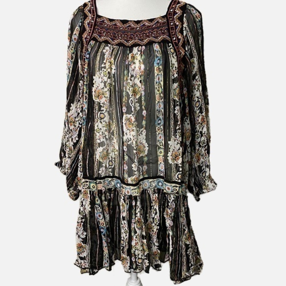 Free People Dance Magic Black Floral Printed Mini Dress